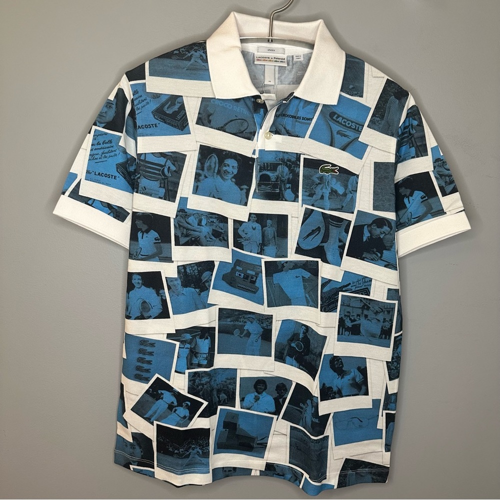 NWT Lacoste x Polaroid Unisex Blue and White Polo — Size XS
